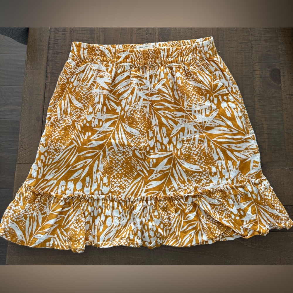 Yellow & White Mini Linen Skirt